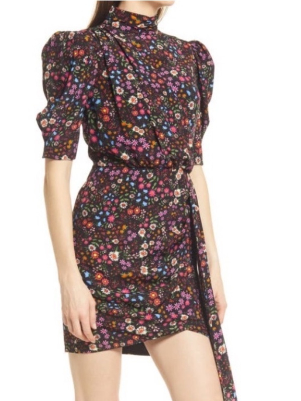 SAYLOR | Vivienne Black Floral Puff Sleeve Mini Dress | M